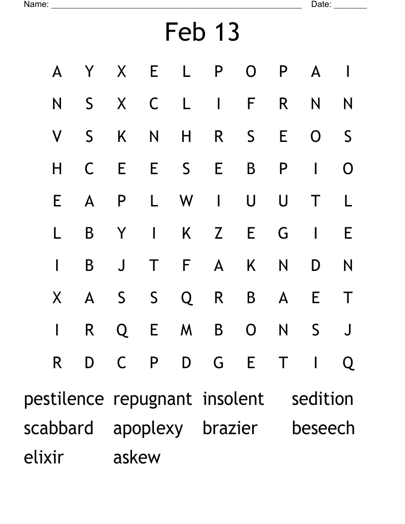 Feb 13 Word Search