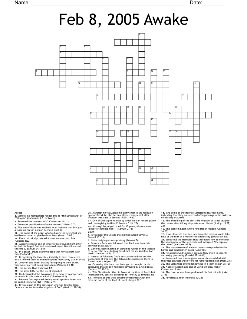 Feb 8, 2005 Awake Crossword