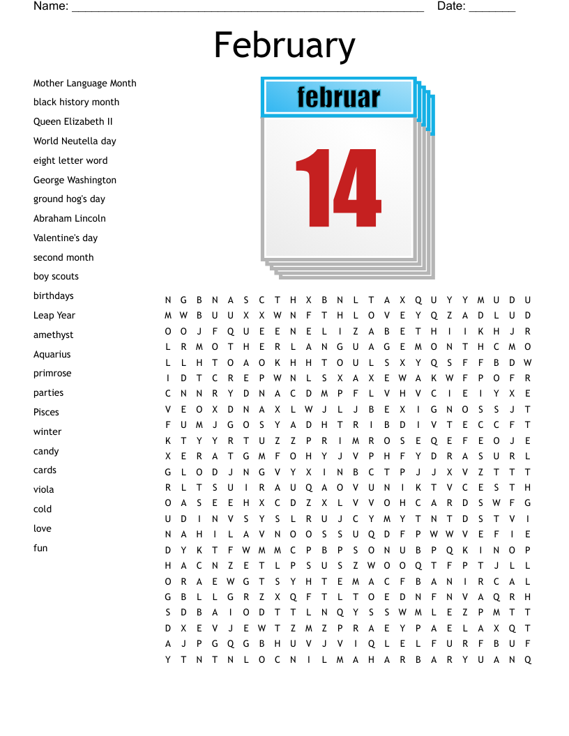 February Word Search