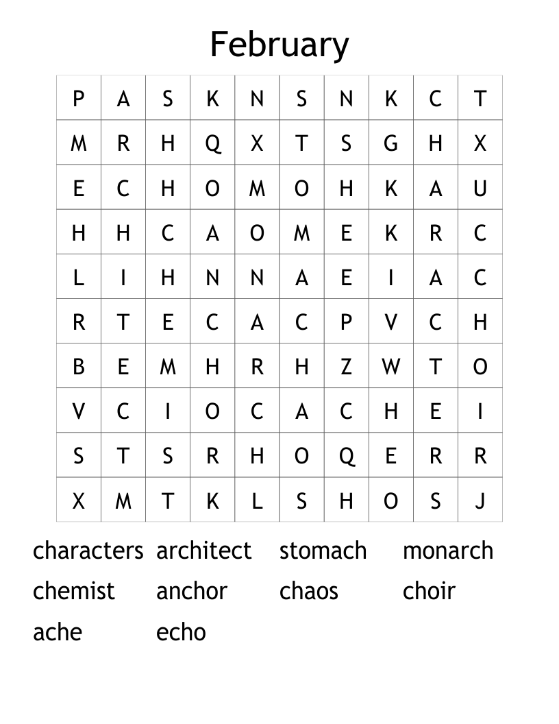 February Word Search