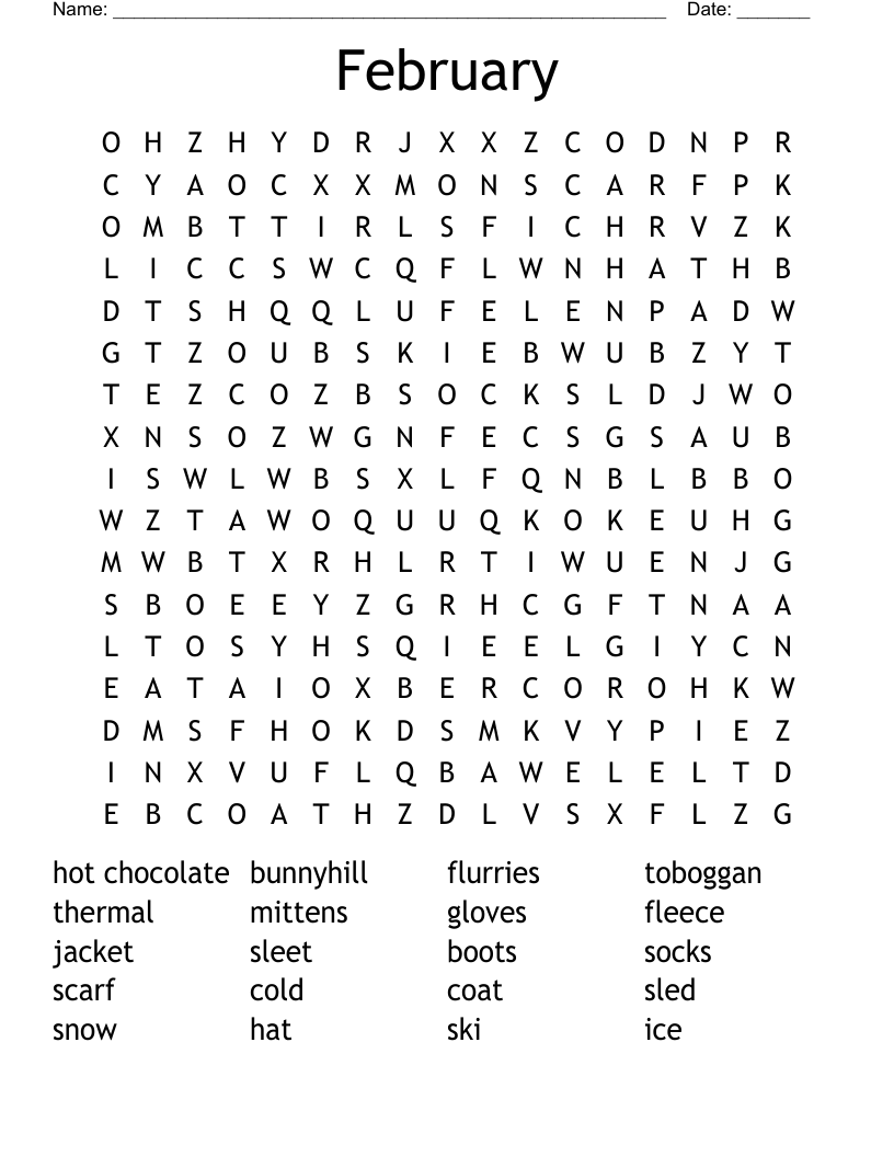 February Word Search