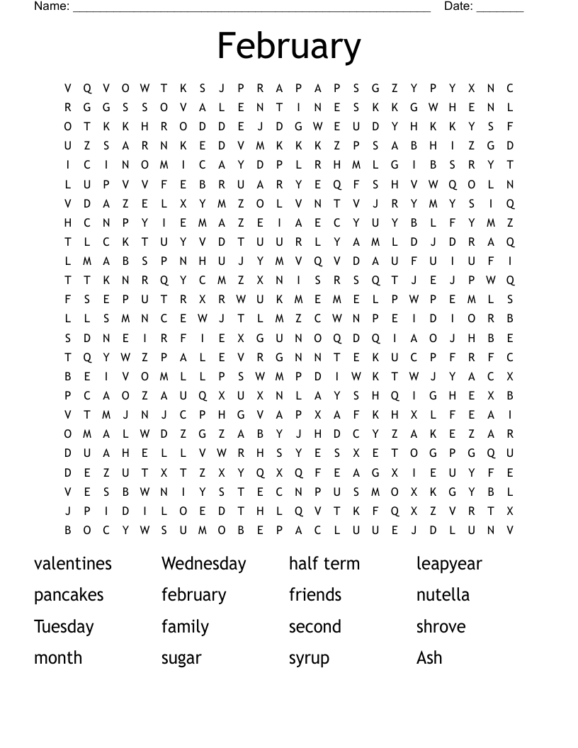 February Word Search