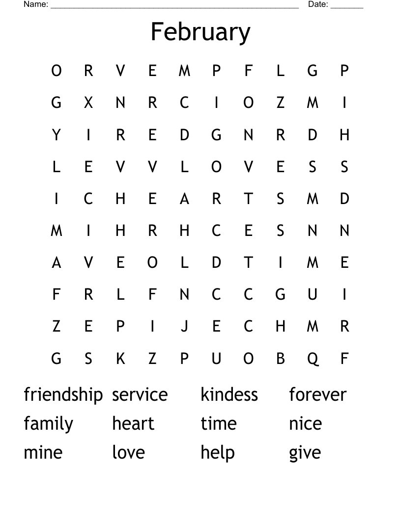 February Word Search