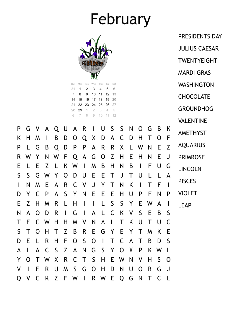 February Word Search
