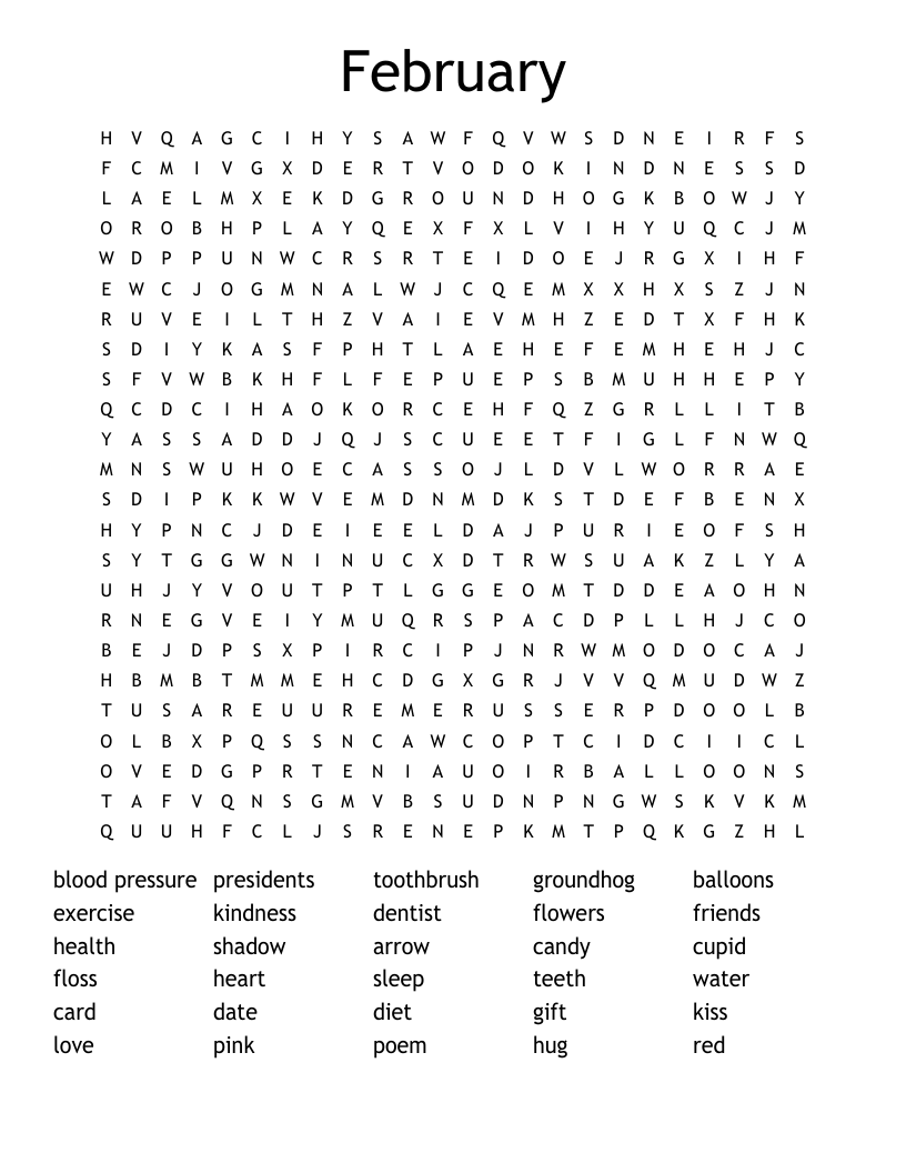 February Word Search