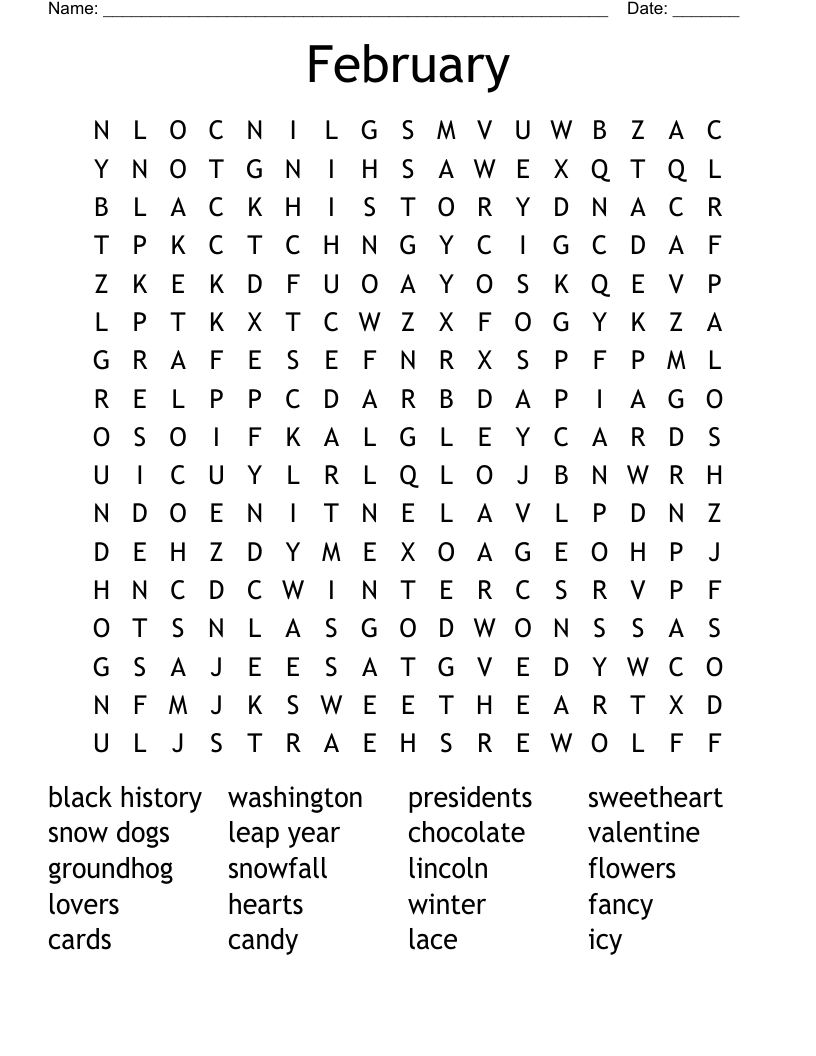 February Word Search