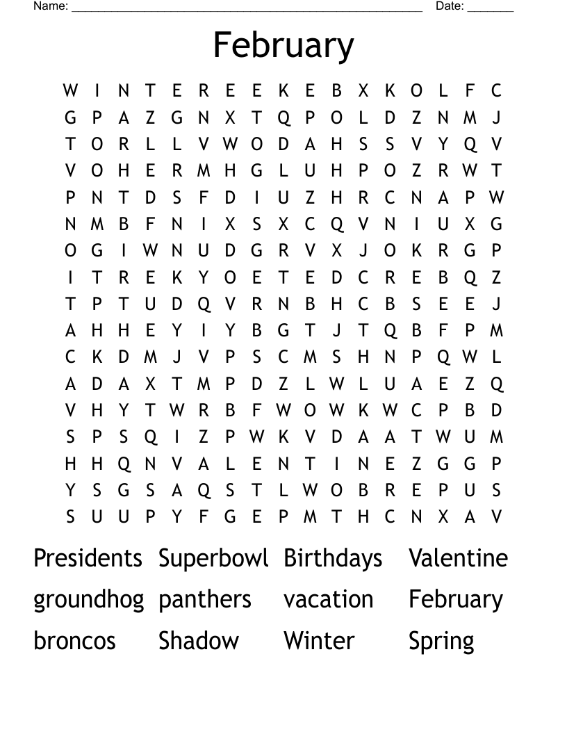 February Word Search
