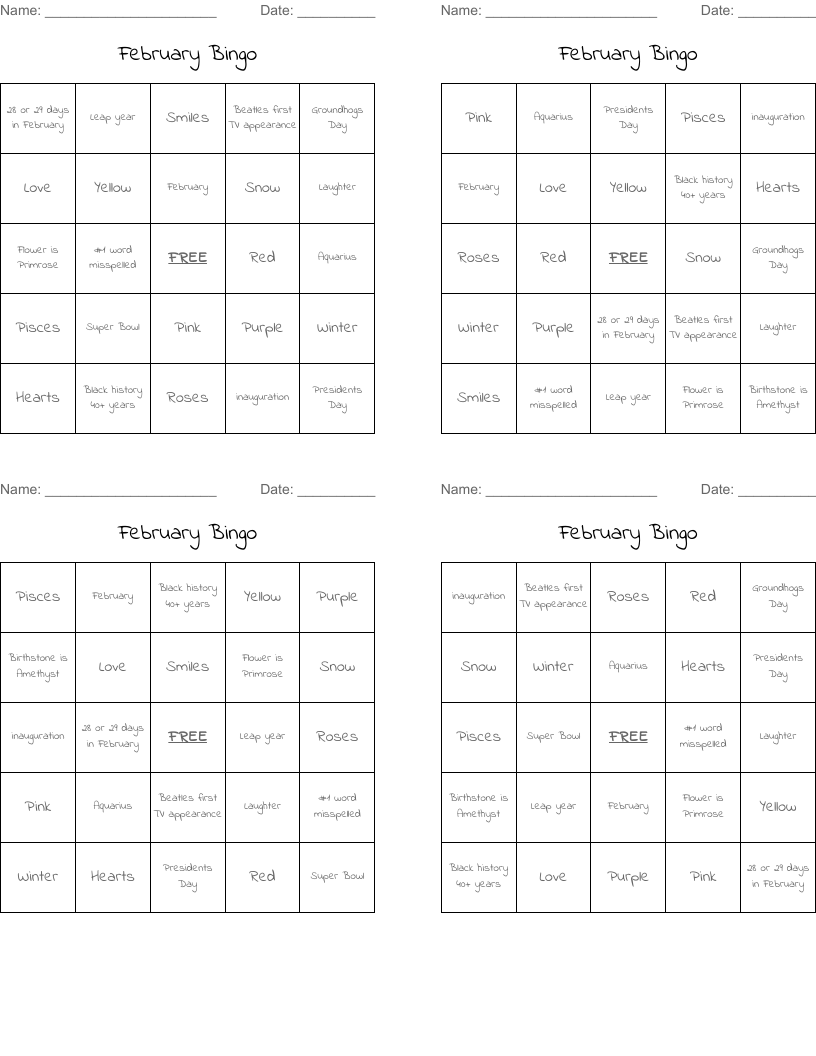 February Bingo