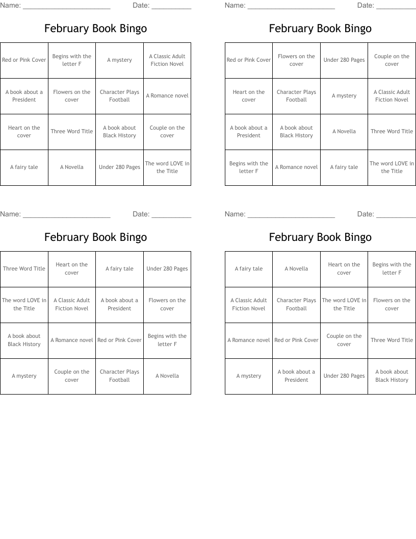 February Book Bingo