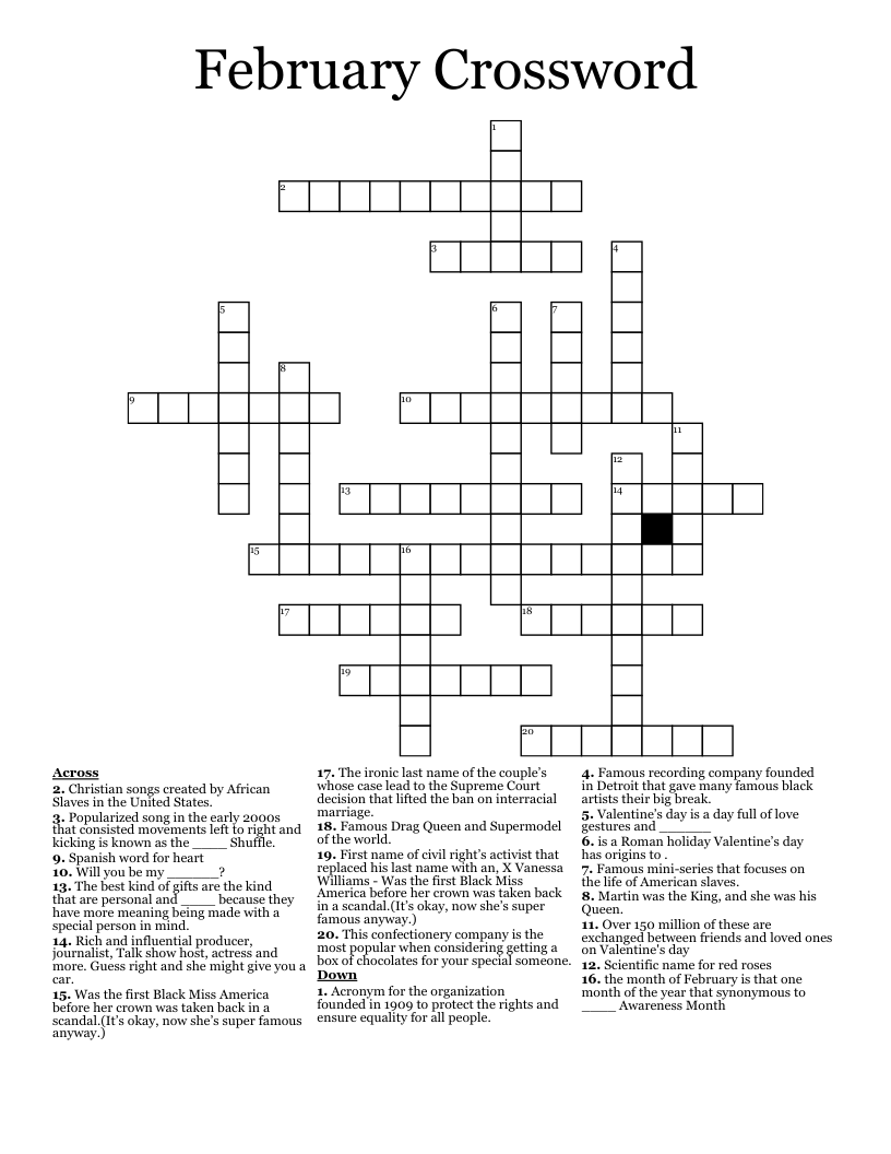 February Crossword