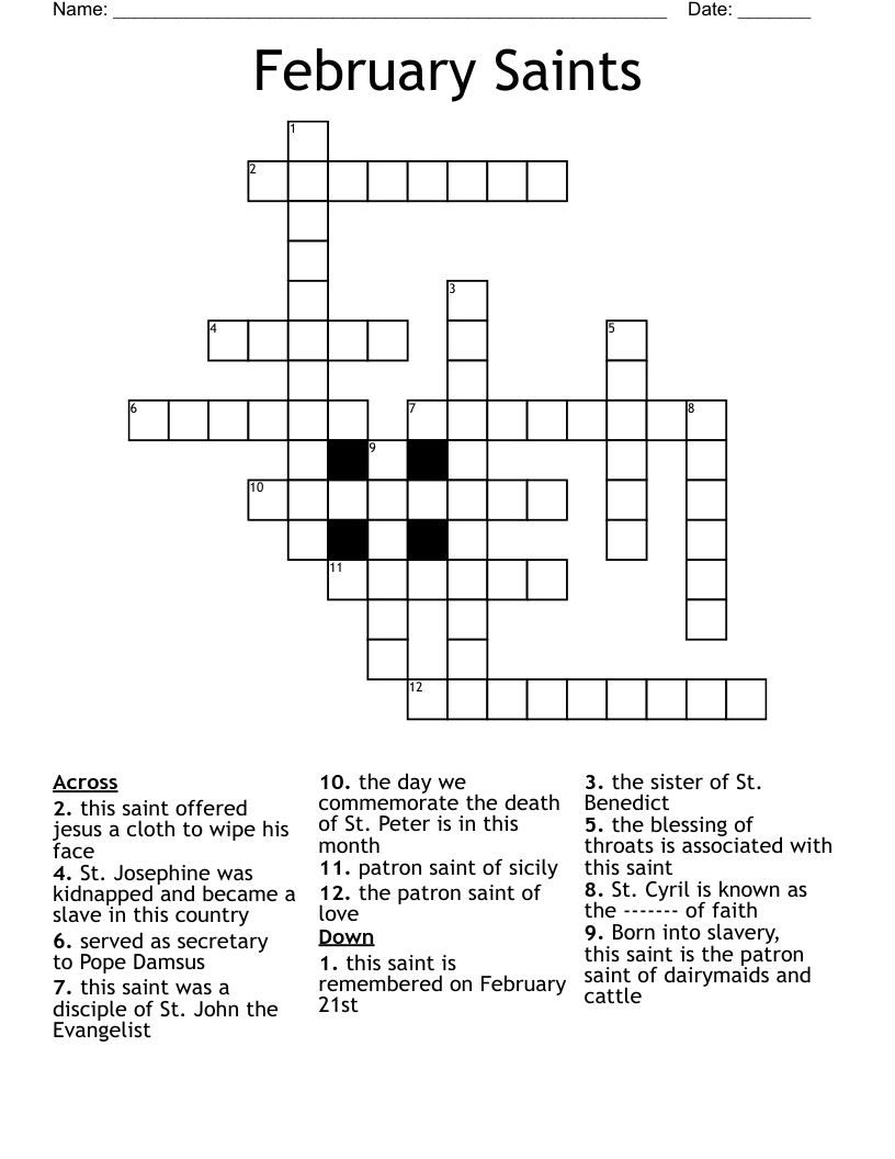 February Saints Crossword