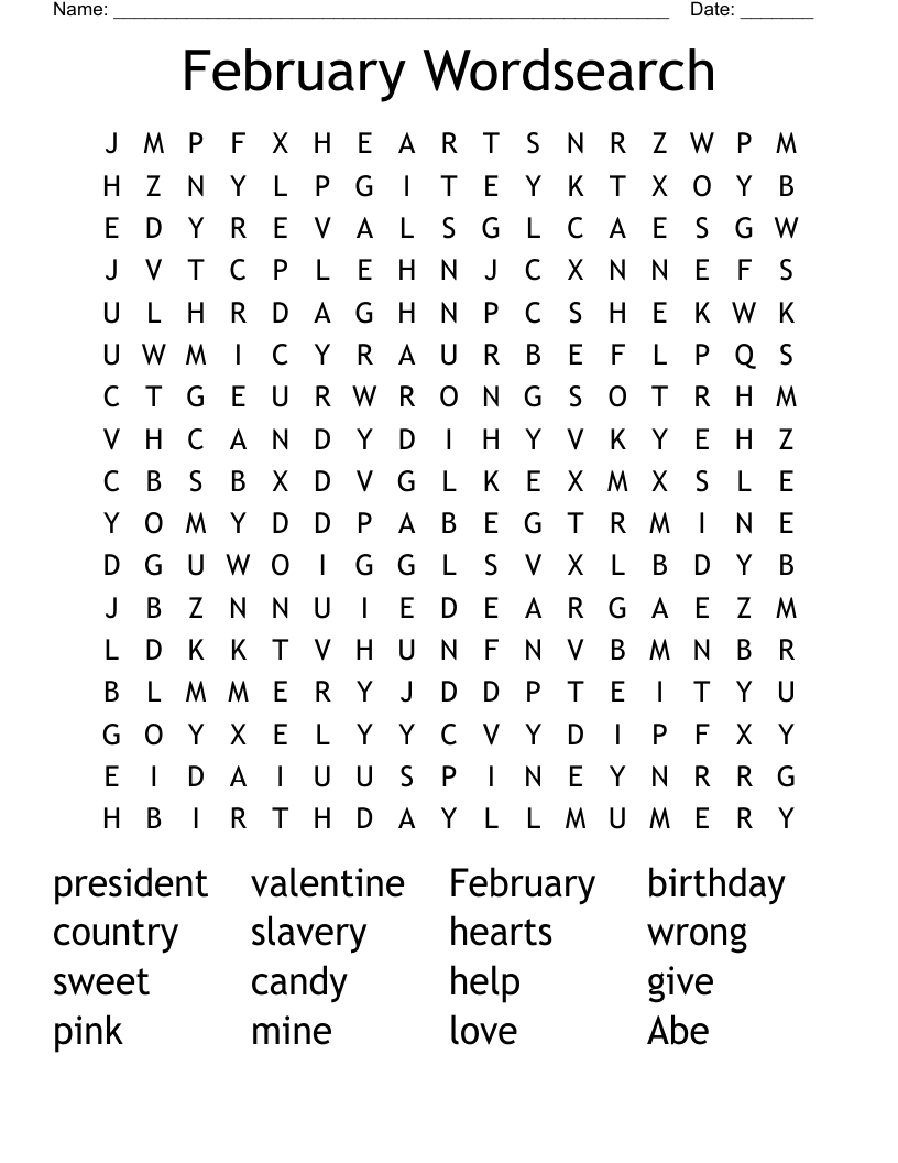 February Wordsearch