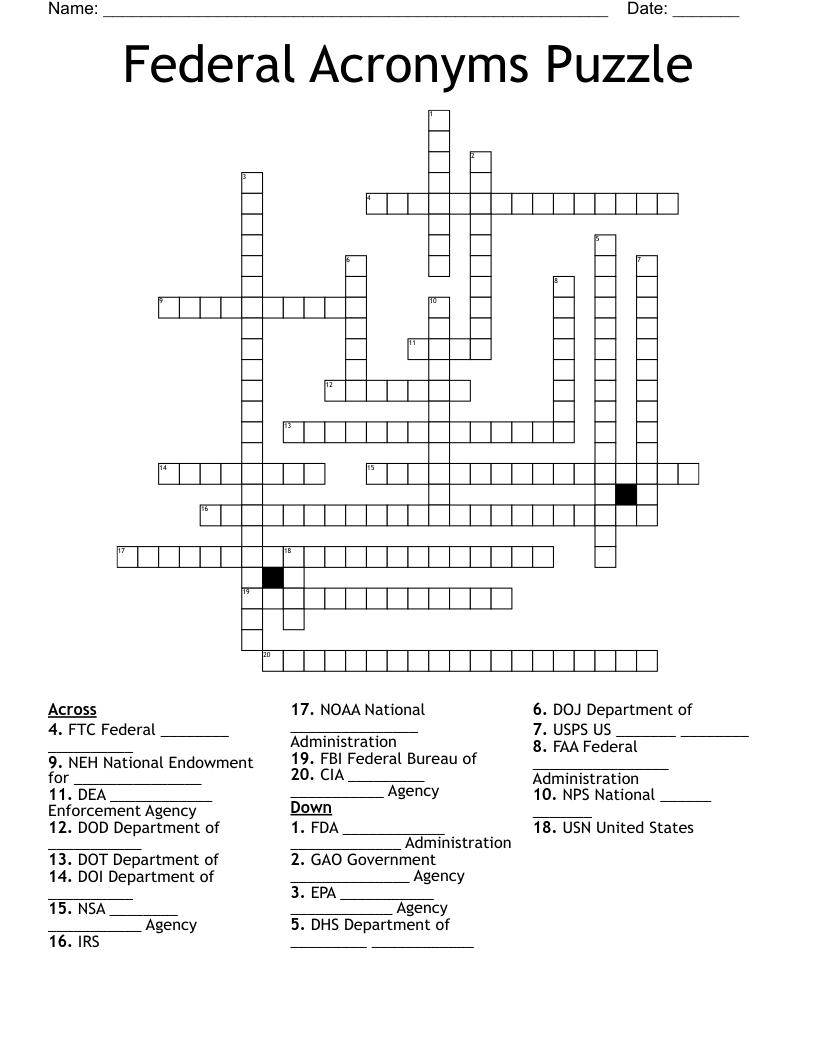 Federal Acronyms Puzzle Crossword