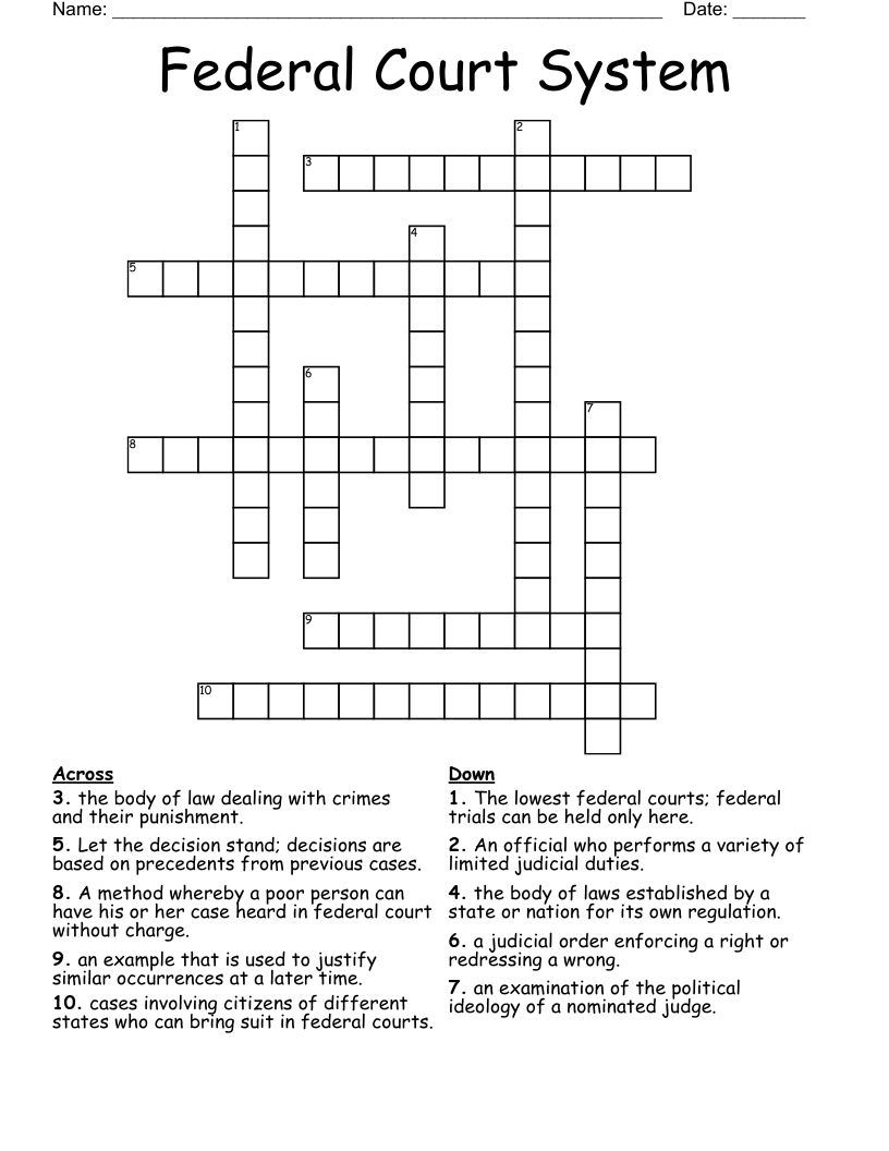 Federal Court System Crossword