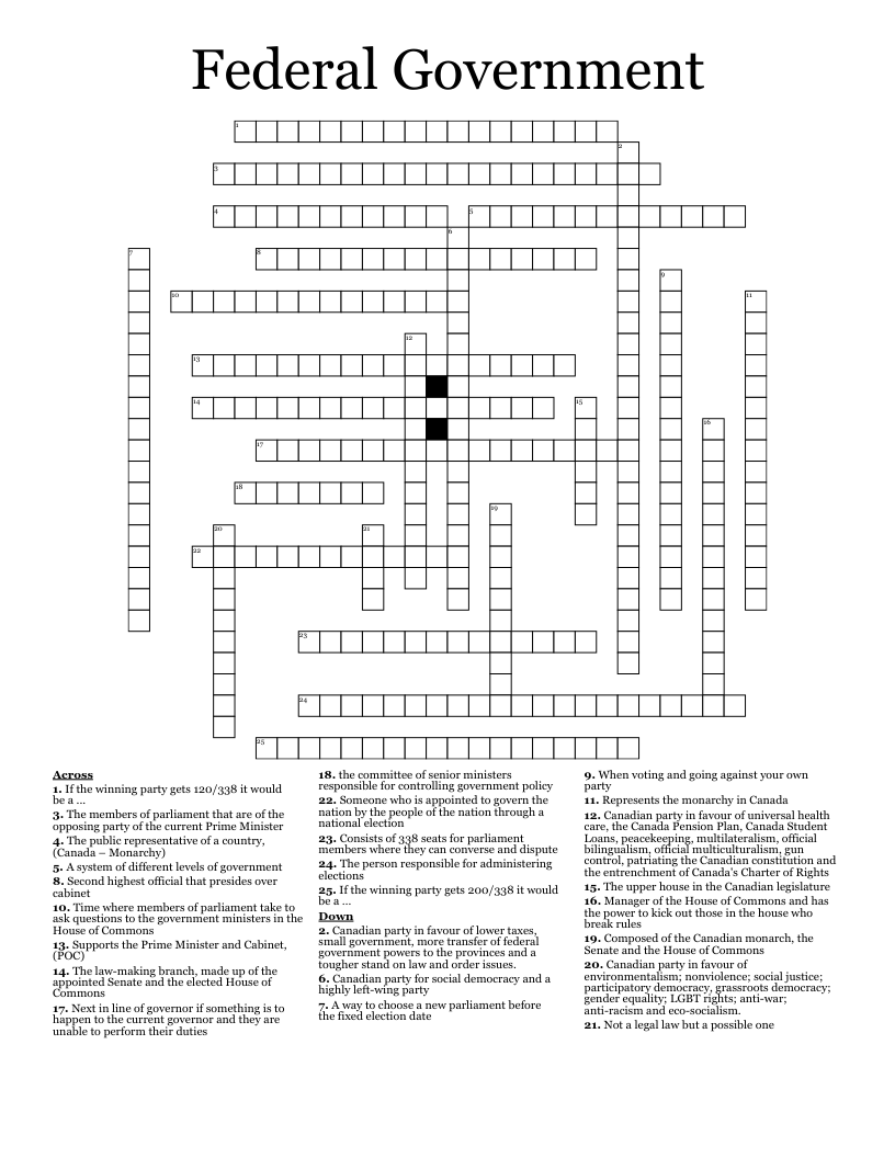 Federal Government Crossword