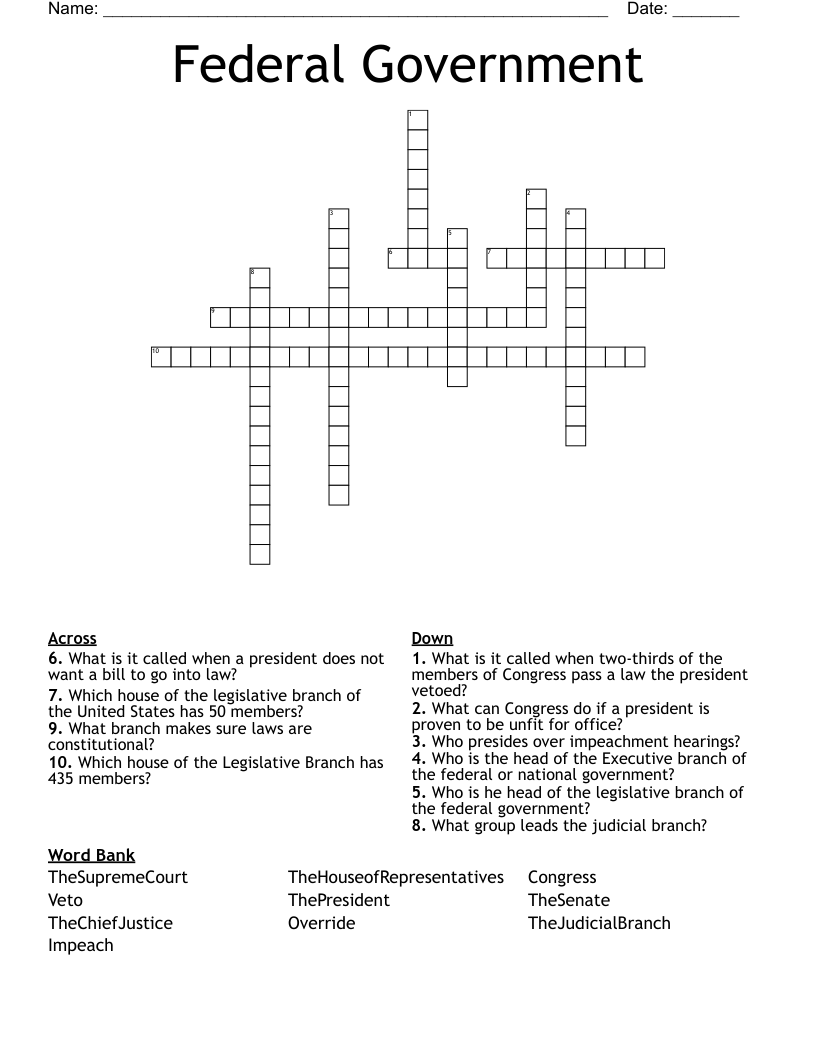 Federal Government Crossword