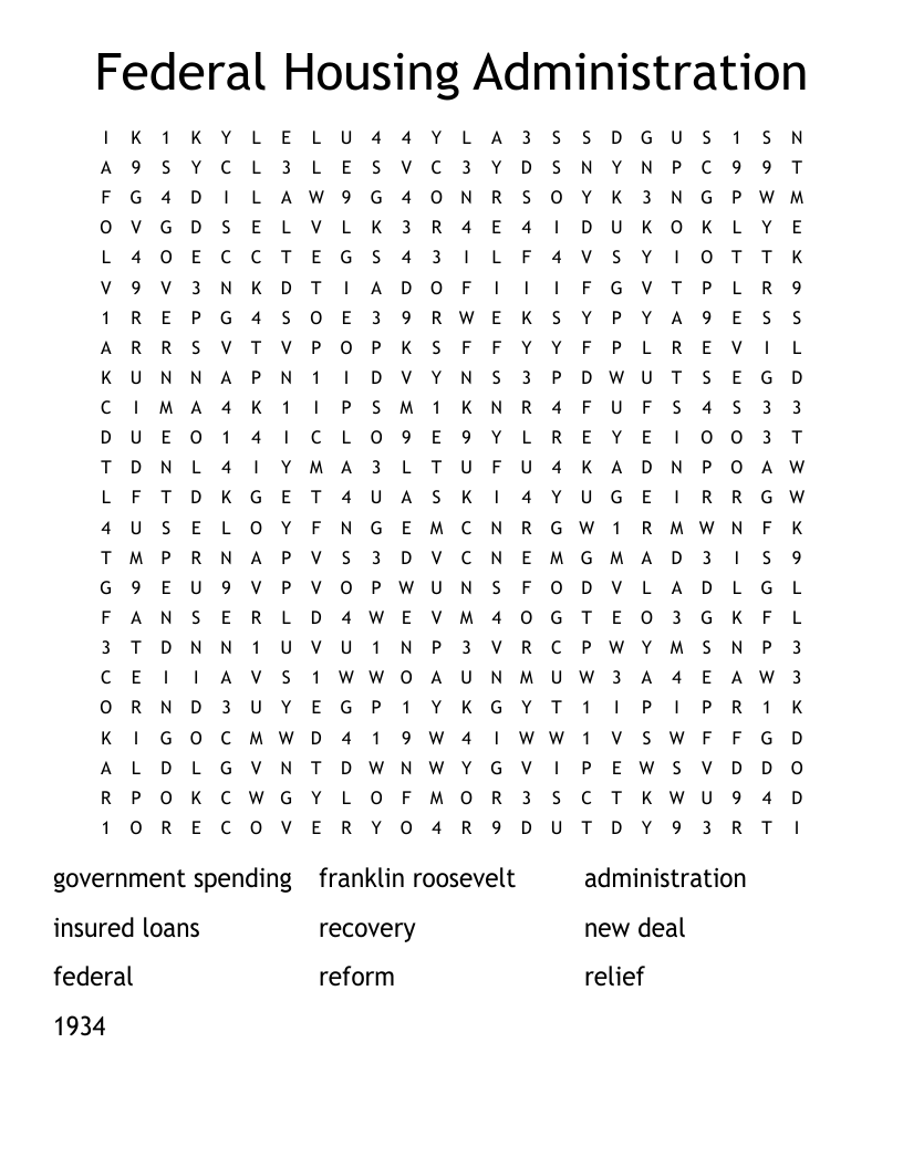 Federal Housing Administration Word Search