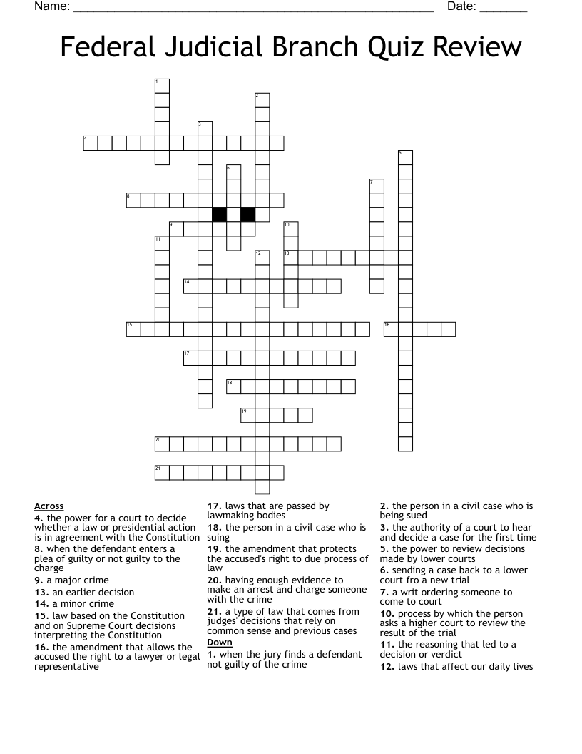 Federal Judicial Branch Quiz Review Crossword