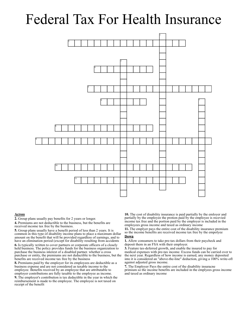 Federal Tax For Health Insurance Crossword