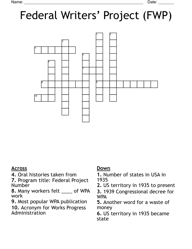 Federal Writers’ Project (FWP) Crossword