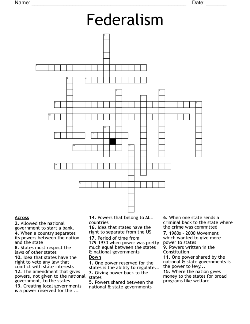Federalism Crossword