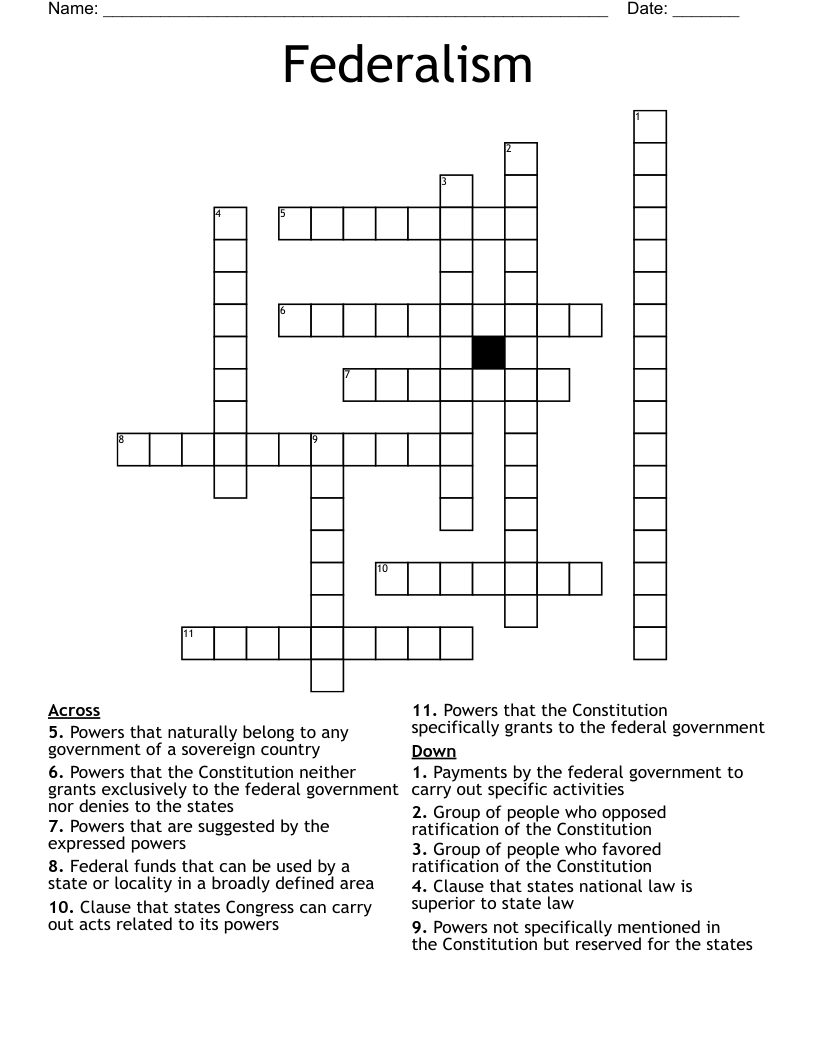 Federalism Crossword