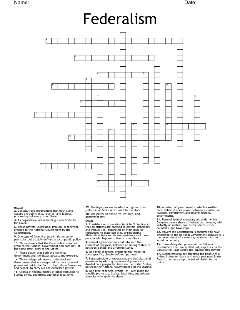 Federalism Crossword