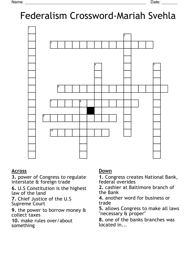 Federalism Crossword-Mariah Svehla