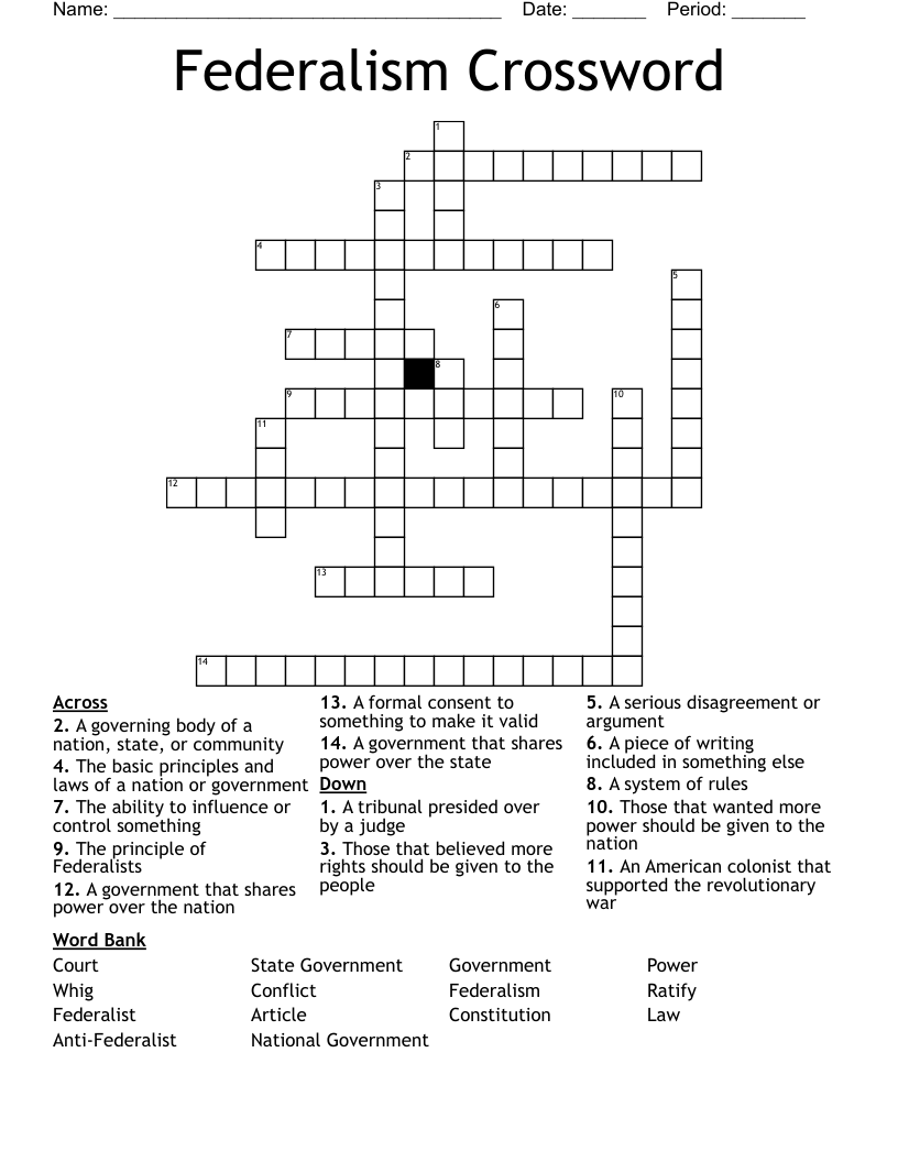 Federalism Crossword