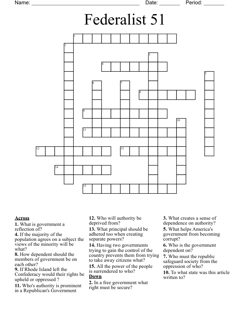 Federalist 51 Crossword
