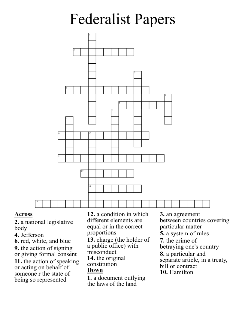 Federalist Papers Crossword