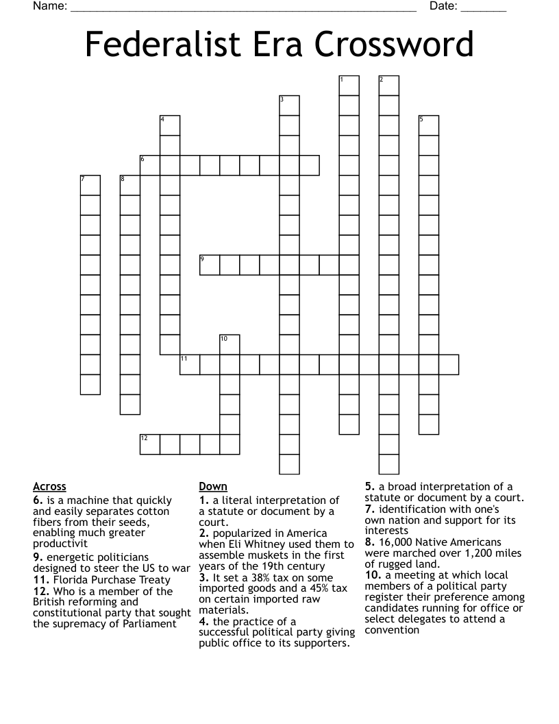 Federalist  Era Crossword