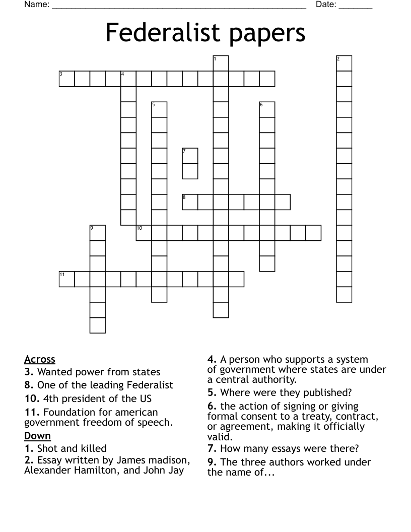 Federalist papers Crossword