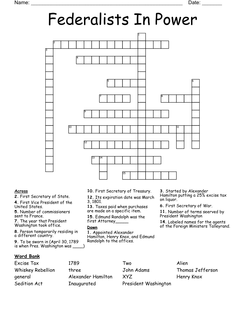 Federalists In Power Crossword