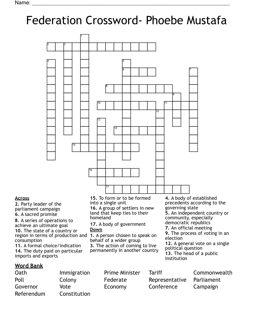 Federation Crossword- Phoebe Mustafa