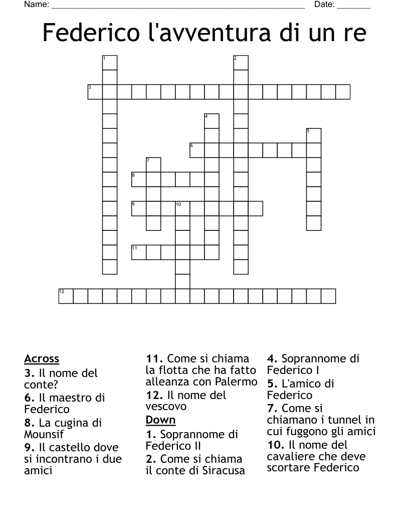 Federico l'avventura di un re Crossword