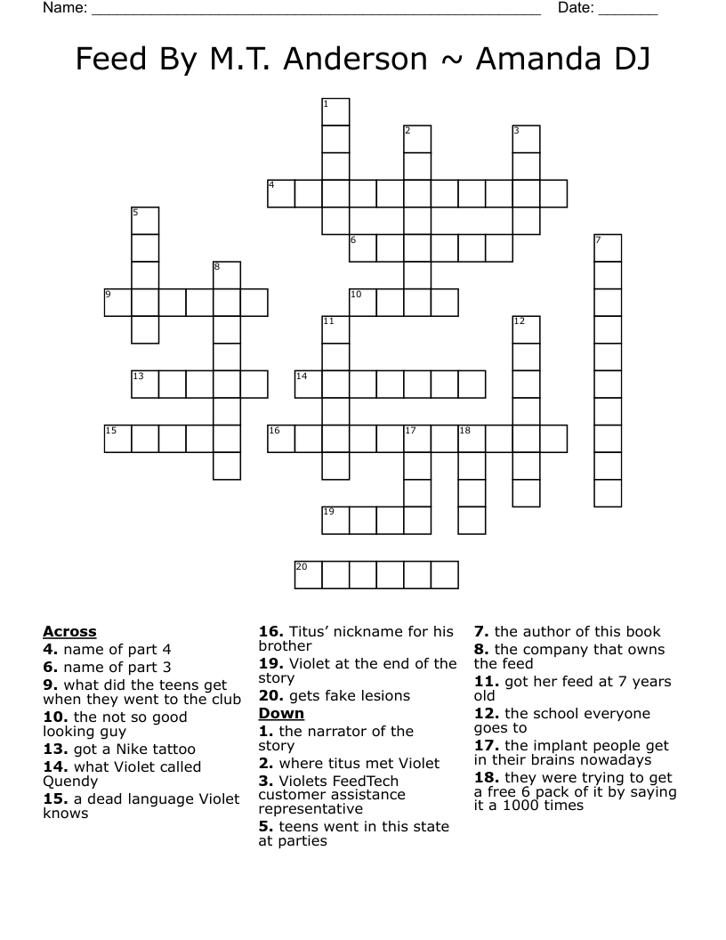 Feed By M.T. Anderson ~ Amanda DJ Crossword
