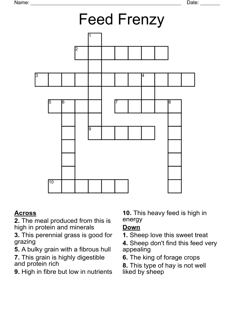 Feed Frenzy Crossword