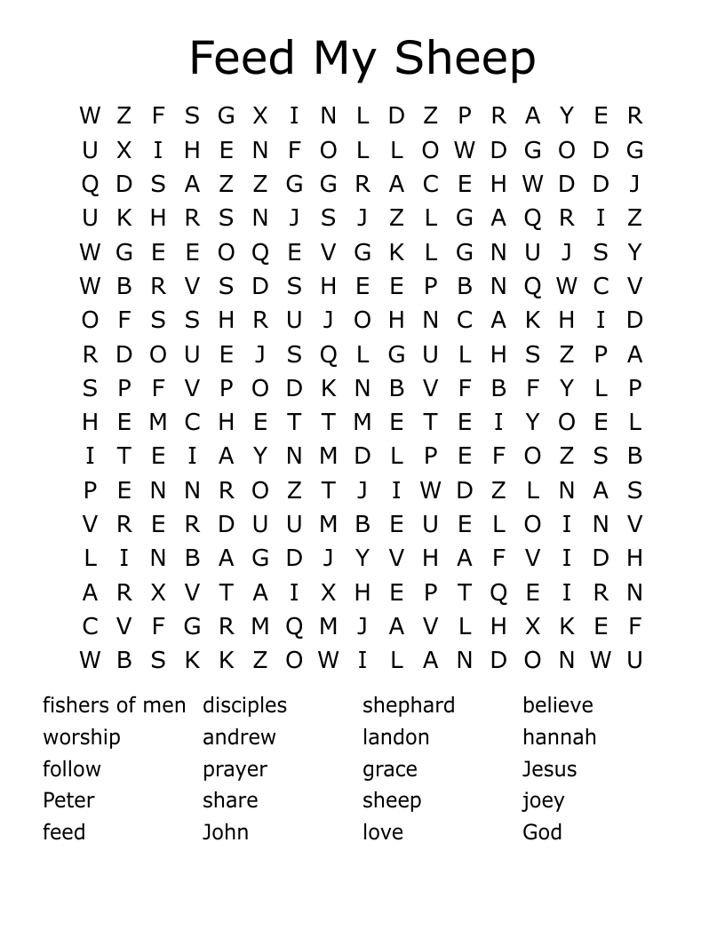 Feed My Sheep Word Search