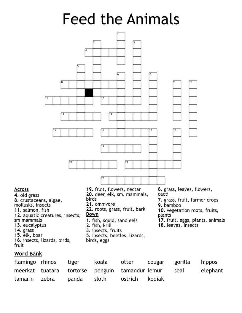 Feed the Animals Crossword