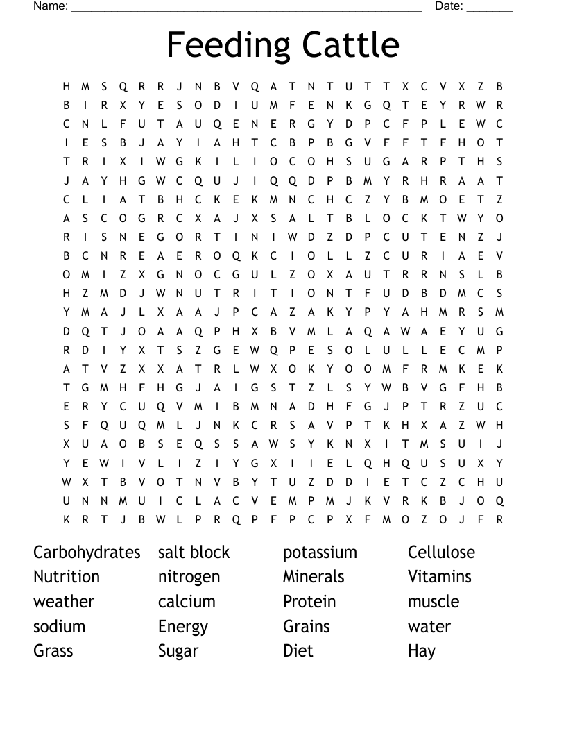 Feeding Cattle Word Search