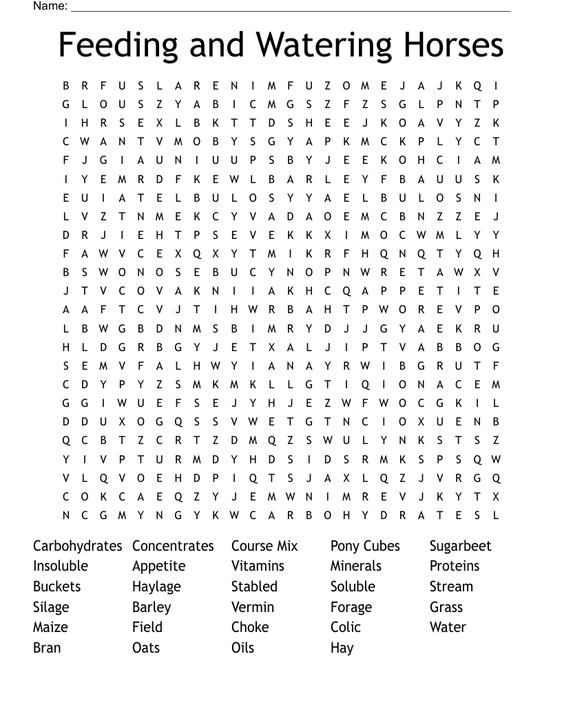 Feeding and Watering Horses Word Search