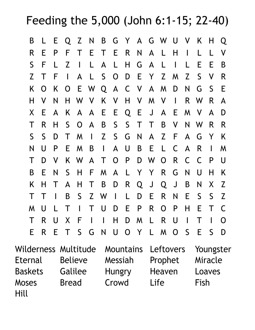 Feeding the 5,000 (John 6:1-15; 22-40) Word Search