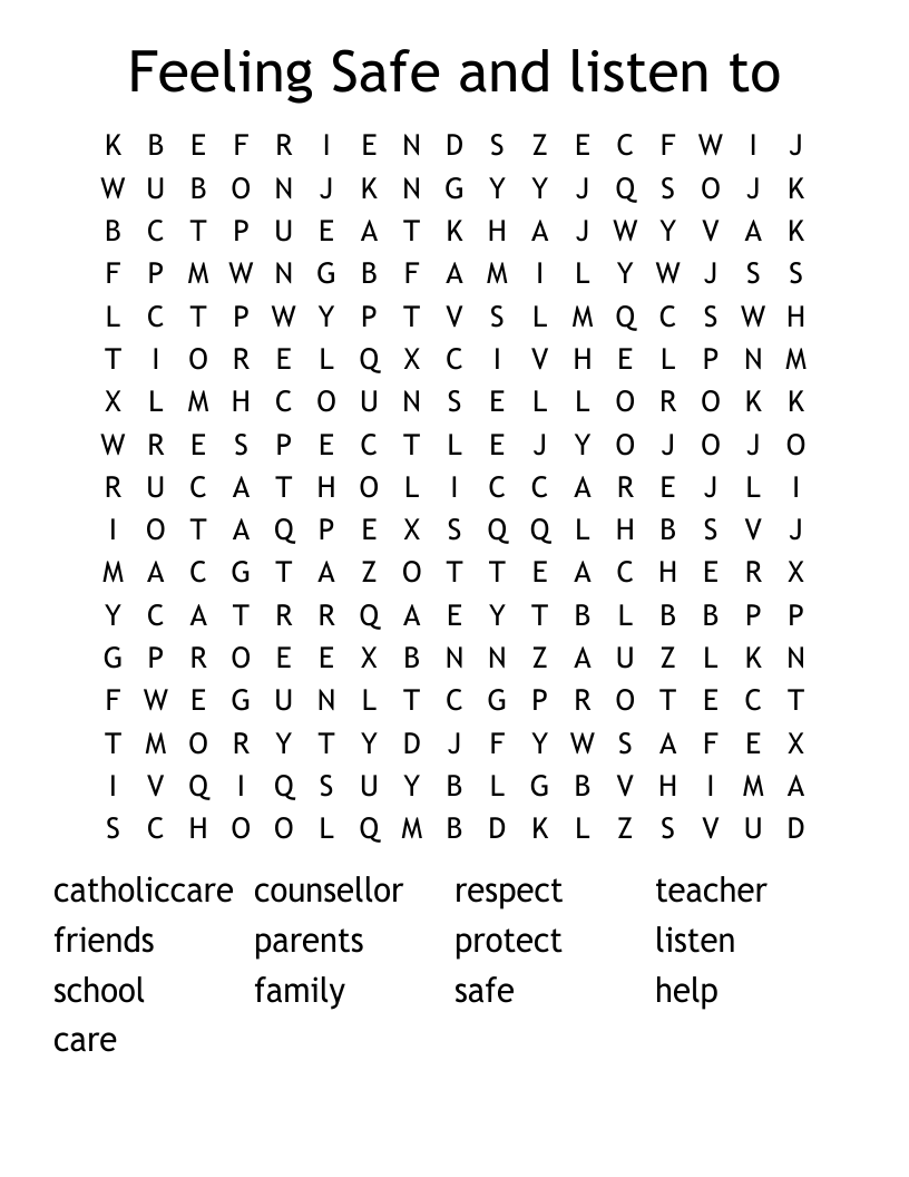 Feeling Safe and listen to Word Search