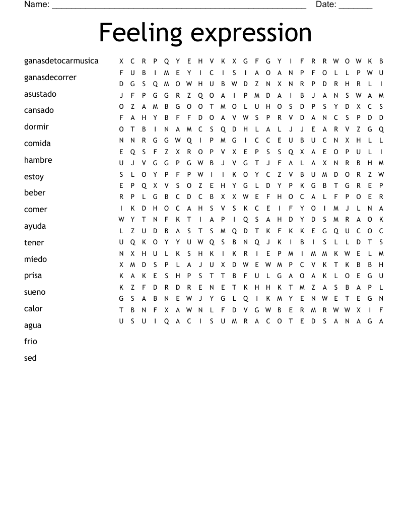 Feeling expression Word Search