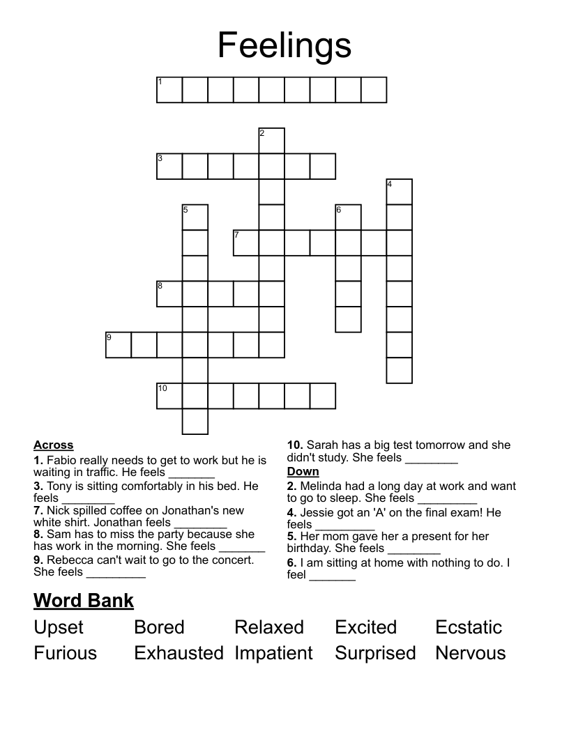 Feelings Crossword