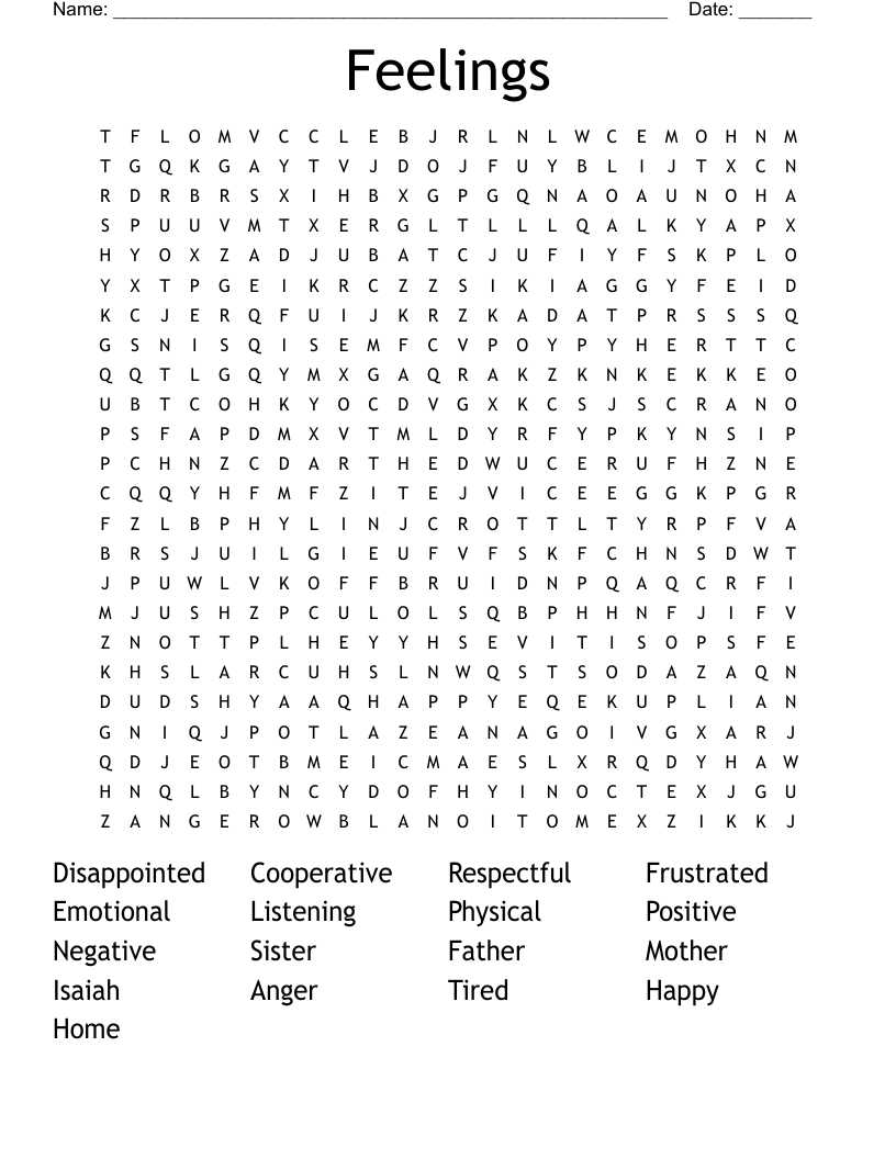 Feelings Word Search