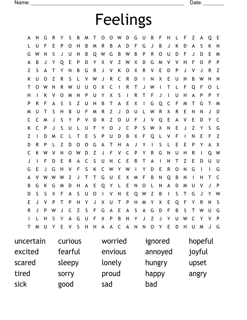 Feelings Word Search