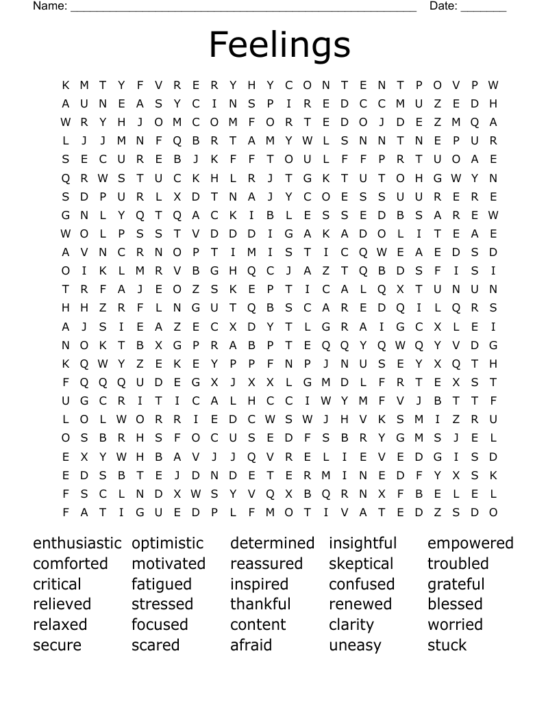 Feelings Word Search