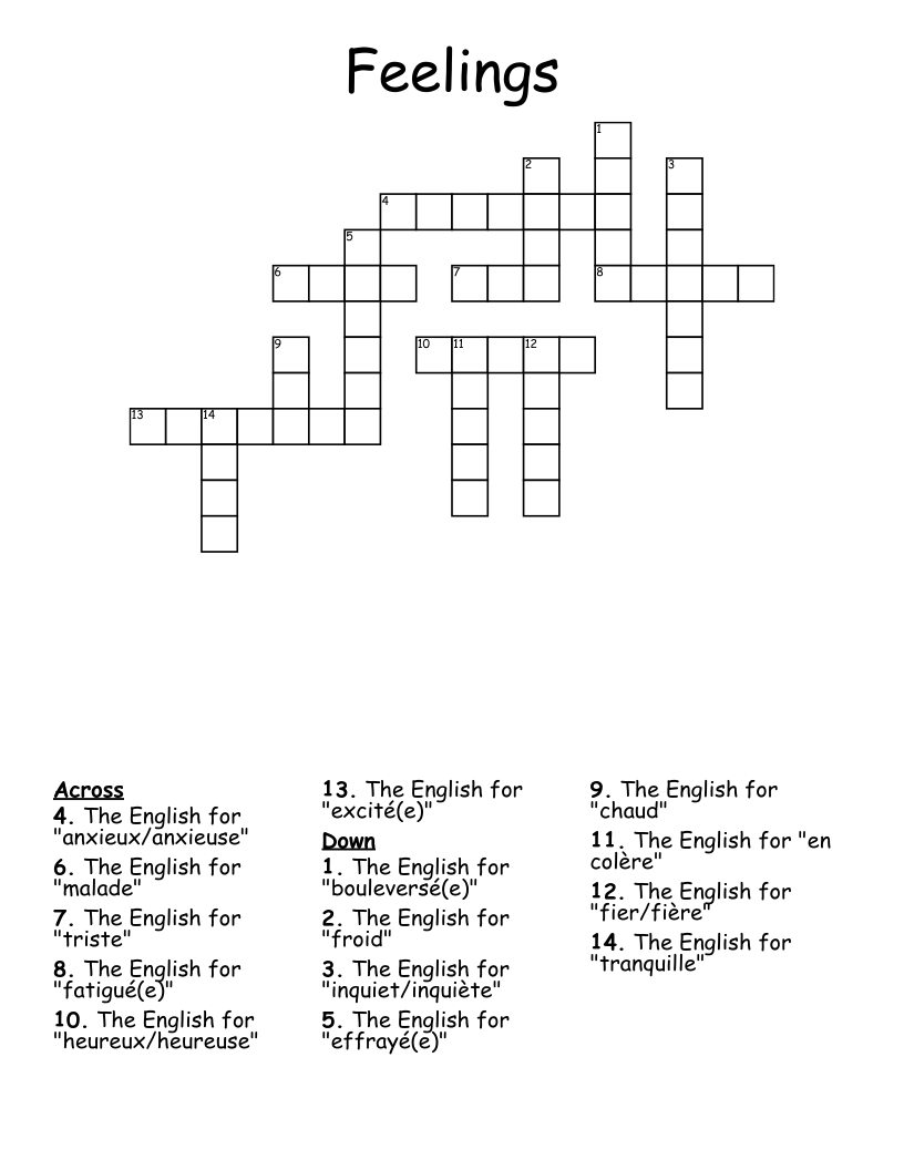 Feelings Crossword